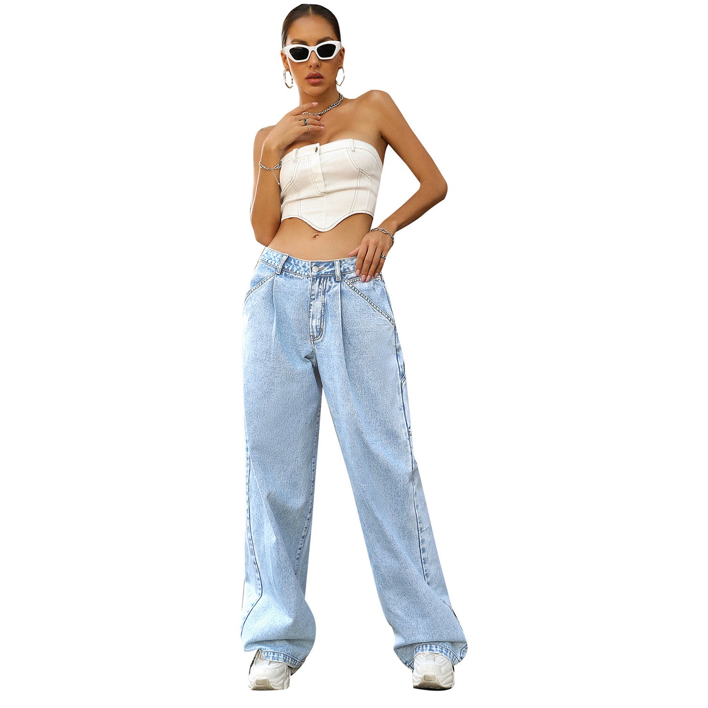 Women's Fashion Trendy High Waist Loose Denim Trousers