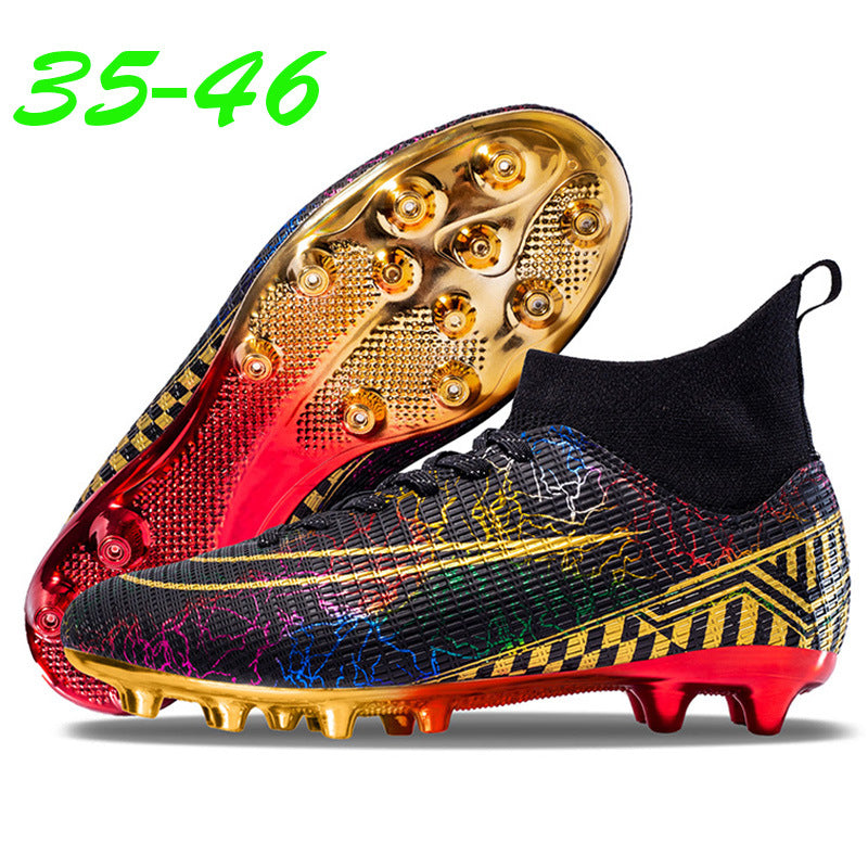 High-top Soccer Shoes Gold Plated Bottom Training Shoes Middle School Student Artificial Grass Sneaker Male