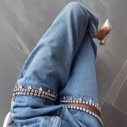 Blue With Holes Straight Women's Jeans