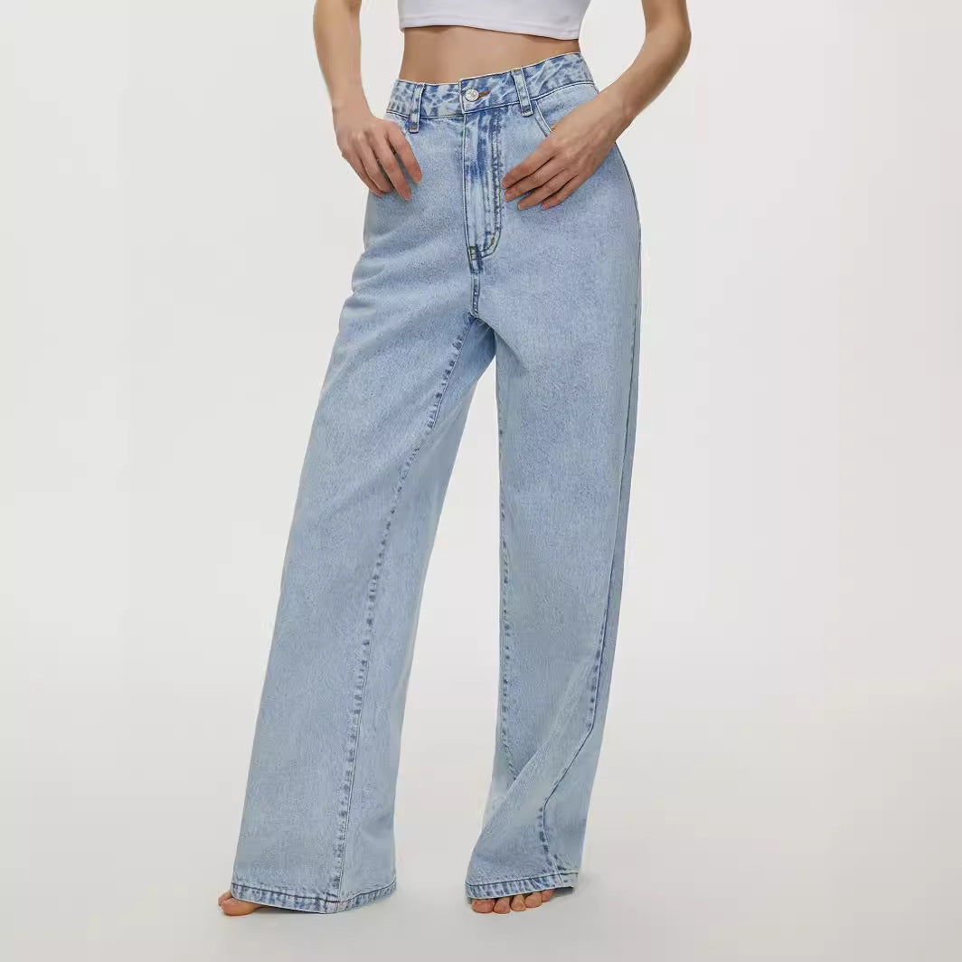 Women's Straight Loose High Waist Denim Trousers