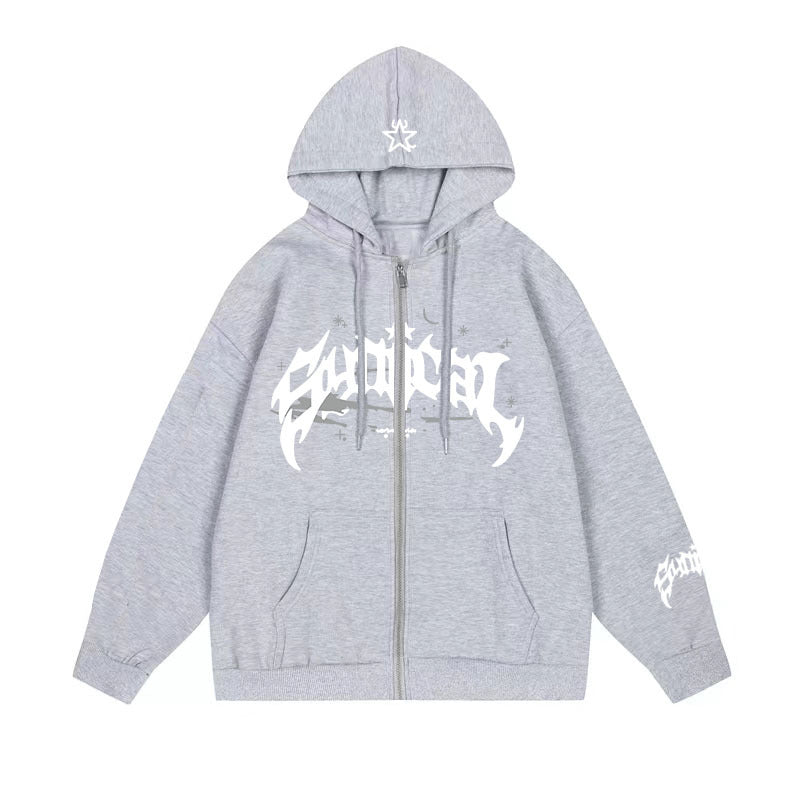 Vintage Zipper Sweatshirt Gothic Letter XINGX Printed Hoodie