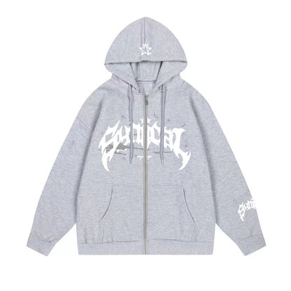 Vintage Zipper Sweatshirt Gothic Letter XINGX Printed Hoodie