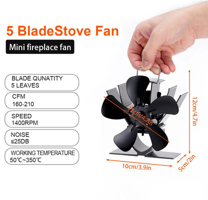 Mini Stove Fan Heat Powered Fireplace Fan Log Wood Burner Eco-fan Quiet 5 Blade Fireplace Fan Home Winter Warm Heat Distribution