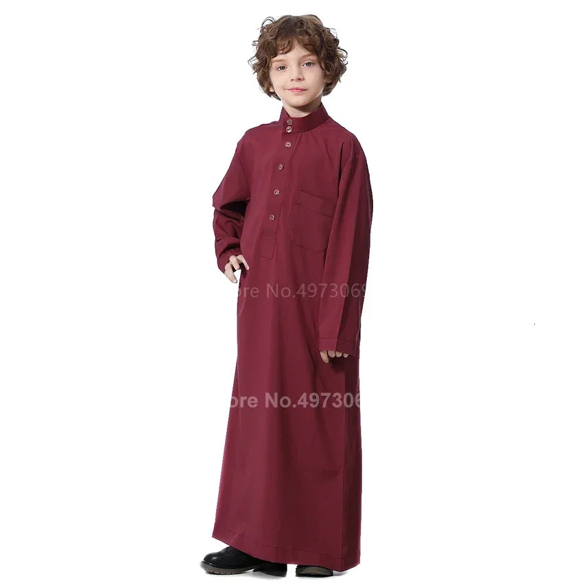 Muslim Robe Teenager Kids Saudi Arabia Pakistan Boy Middle East Full Sleeve Jubba Islamic Clothing Men Party Thobe Kaf MN4