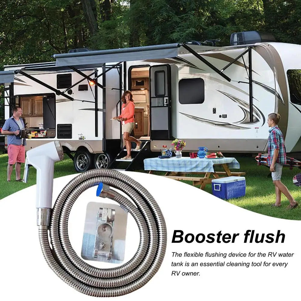 Multipurpose RV Toilet Tank Flusher Stainless Steel Booster Flush Holding Tank Rinser RV Cleaning Tool Camper Accessories