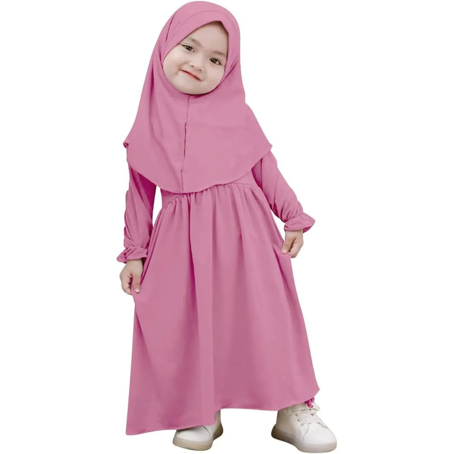 Muslim Abaya Robe And Headscarf Set For Girls 0-5 Years Pure Color Robe With Hijab Girls Outfits&Set Children Muslim Outfits