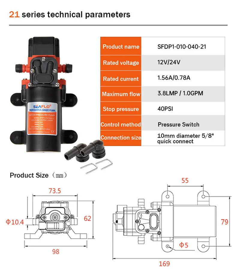 SEAFLO DC 40PSI 12V Marine RV Water Pump Small Diaphragm Self Priming Pump For Caravan Boat Yacht Accessories