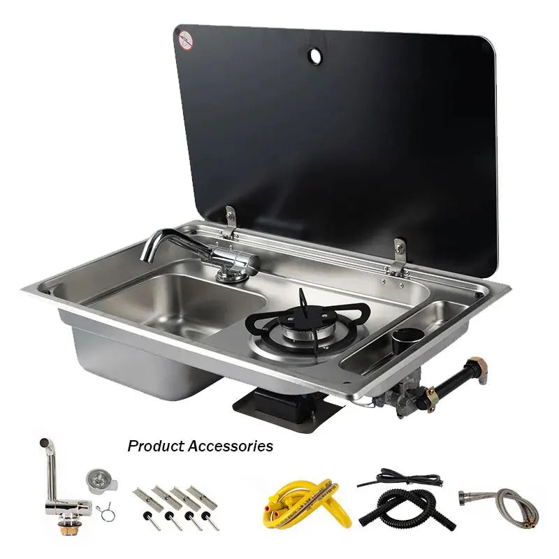 RV Gas Stove Multifunctional Folding With Sink Kitchen Gas Stove Sink Two-In-One Caravan Hidden Single-Head Stove For Outdoors