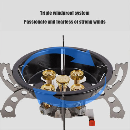 Camping Stove Outdoor five-star Fierce Stove High-power Camping Barbecue Portable Windproof Stainless Steel Folding Stove