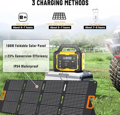 Solar Generator 300W Portable Power Station With 100W Foldable Solar Panel, 294Wh Lithium Battery, 120V/300W Ac Outlet, Quiet