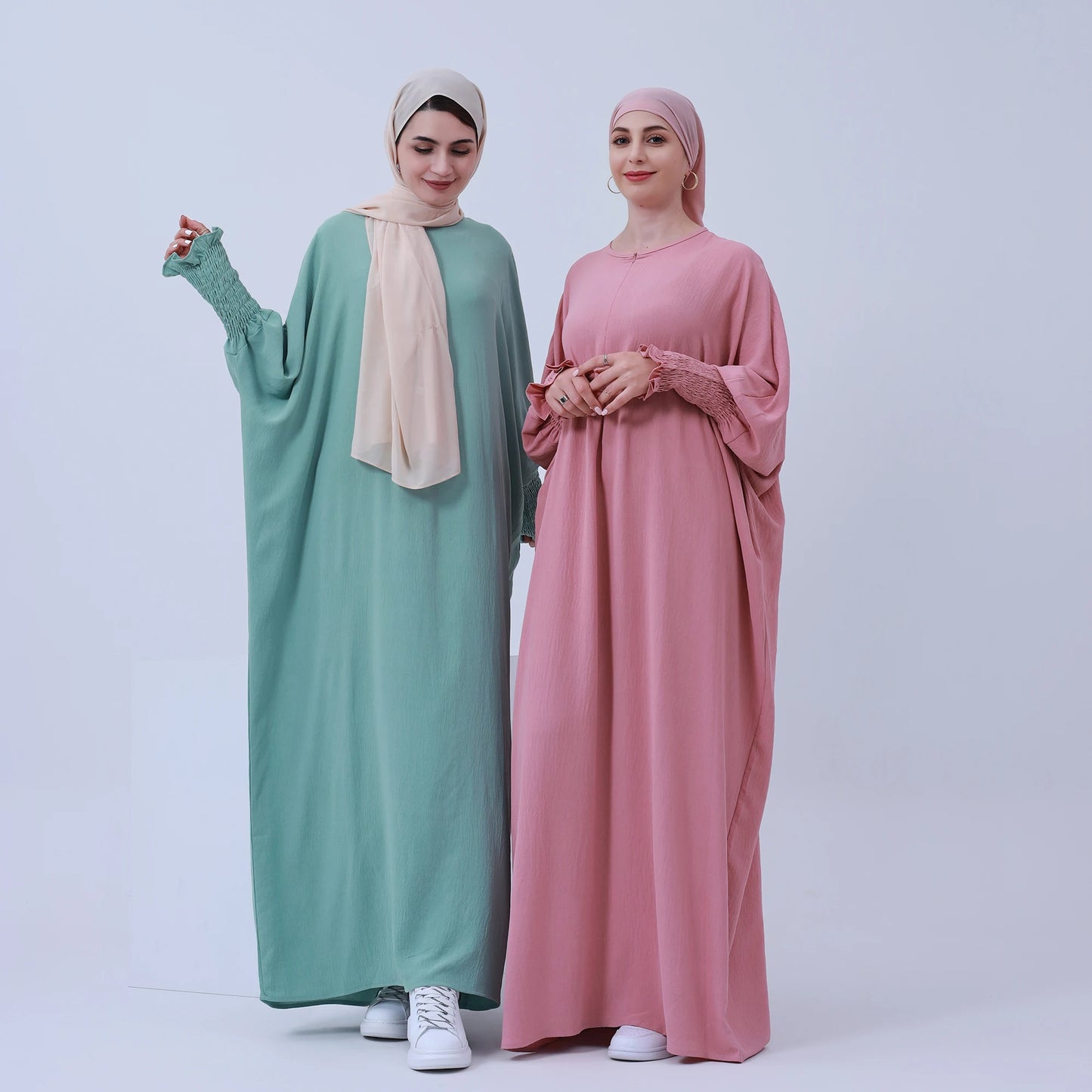 Under Abaya Inner Long Slip Dress Solid Color Smocked Cuffs Islamic Clothing Muslim Woman Casual Dubai Turk Modest Hijabi Robe