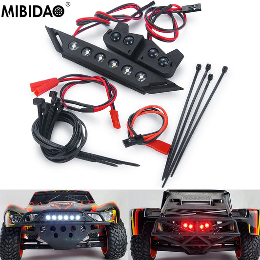 MIBIDAO Front & Rear LED Lights Spotlight Headlight Taillight Lamp Bar For 1/10 4x4 2wd VXL XL-5 SLASH RC Crawler Car