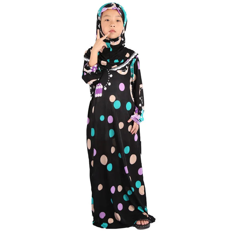 Ramadan Arab Clothing Girls Dress Hijab kaftan Dubai Abaya Kids Dress Islamic Clothes for Muslim Girls Turkish Dresses Moroccan