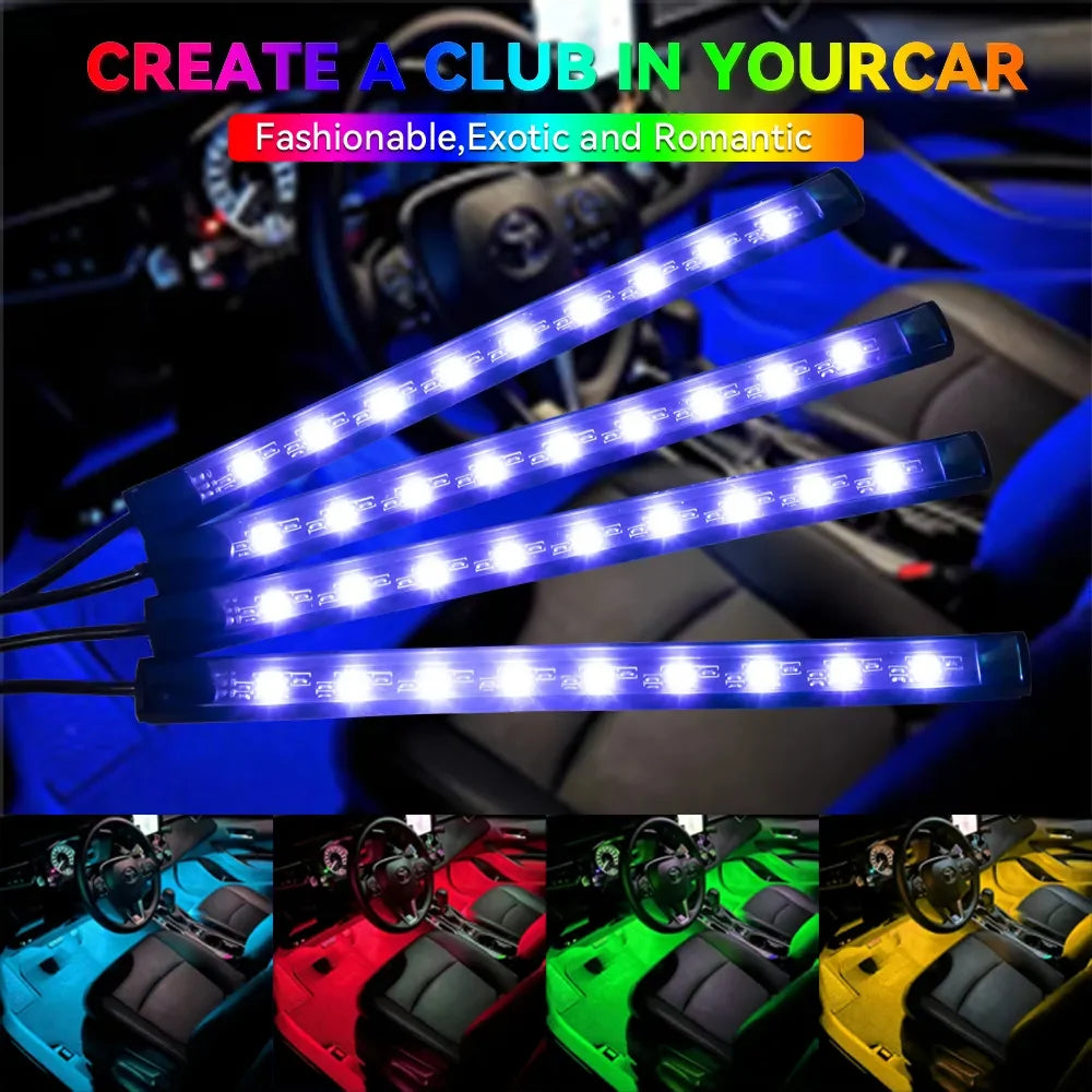 Neon 36 48 72 LED Car Interior Ambient Foot Light with USB Wireless Remote Music APP Control Auto RGB Atmosphere Decorative Lamp