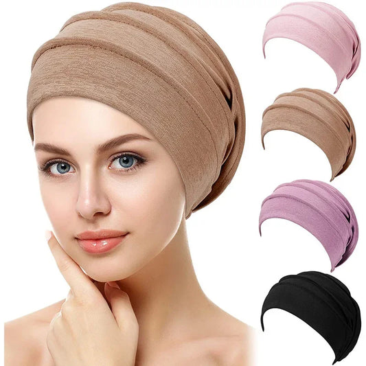 Breathable Elastic Women's Turban Hat Soft Ruffle Head Wrap Cap Lady Cancer Chemo Cap Muslim Headscarf Hat