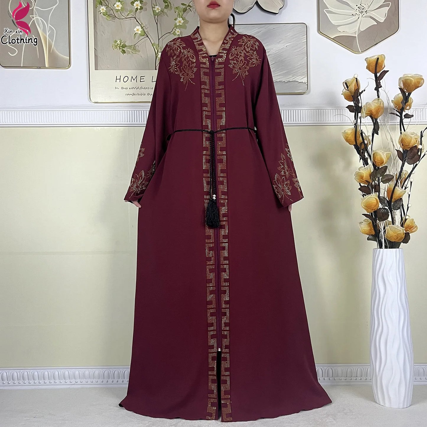 New Muslim Abayas For Women Long Sleeved Dress Dubai Lady Elegant Long Dress Islam Clothing African Abaya Loose Robe With Turban