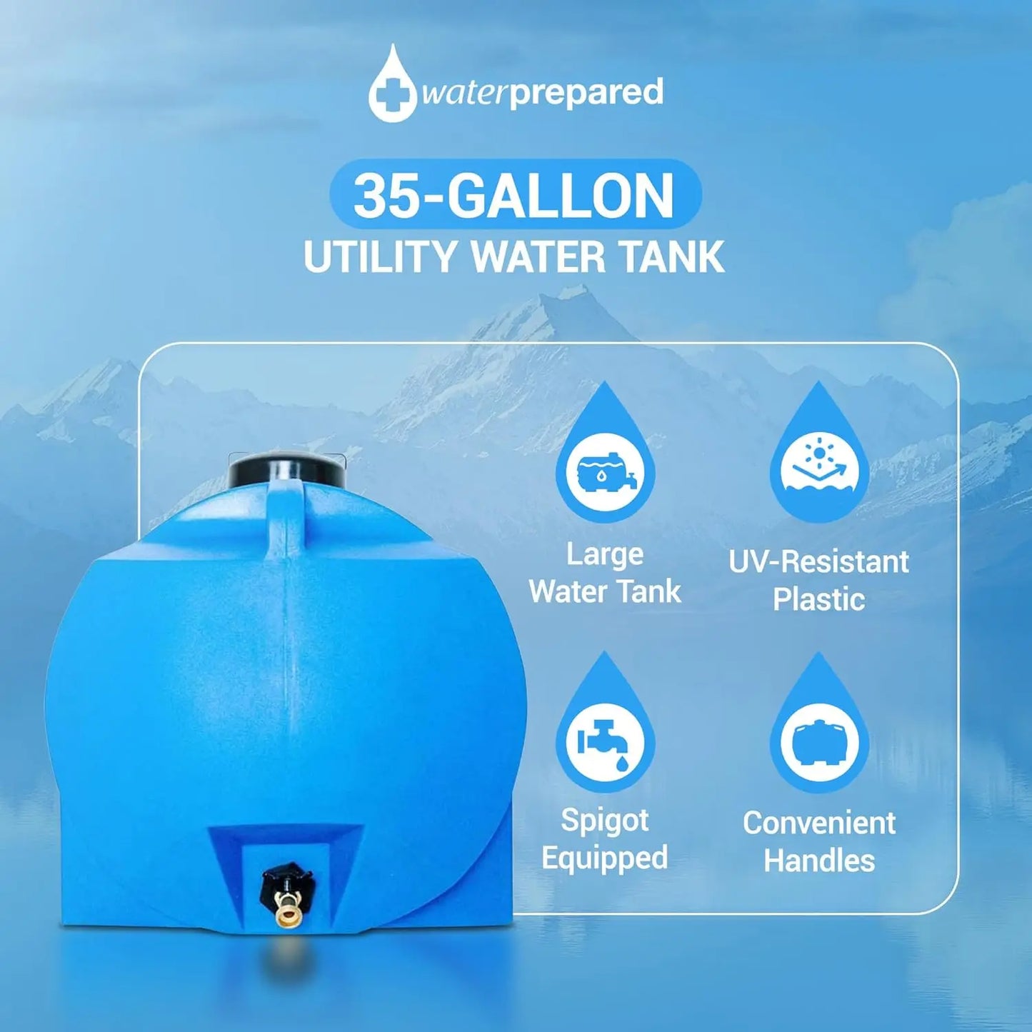 1 Pack Portable Water Tank Plastic Handle & Hose Spigot 35 Gallon Blue Constructed From Rugged High-density Polyethylene (HDPE)