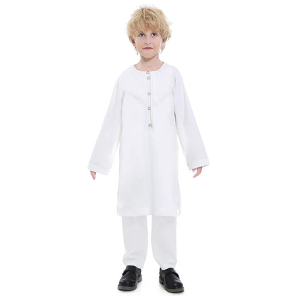 Morocco Muslim Arab Boy Thobe Children Abaya Ramadan Jubba Thobe Dress Pant Set 2 Piece Caftan Robe Kaftan Musulman Ensembles