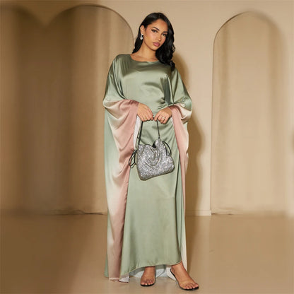 Gradient Batwing Butterfly Sleeve Satin Abaya Dubai Luxury Muslim Kaftan Dress For Women Kebaya Caftan Marocain Femme Vestidos