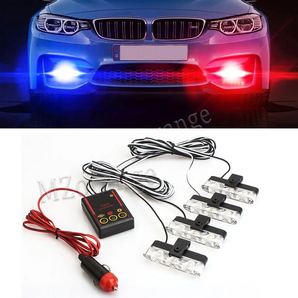 4*3 LED Police Lights for Car Led Flasher Fso Cigaretteer Grill Warning Lamp 12V Motorcycles Strobe Lights Flashlight