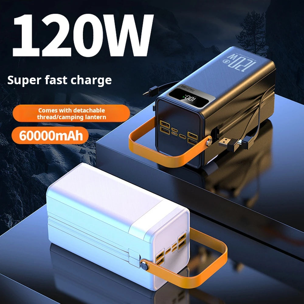 60000mAh Portable Power Bank 120W Fast Charging Power Station Outdoor Emergency Power Bank Solar Generator LED For Camping Phon