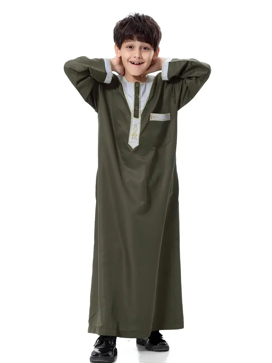 Muslim Boy Robe Children Caftan Long Sleeve Islam Clothing Teenagers Abaya Middle East Jubba Thobe Eid Ramadan Kids Kaftan Dress