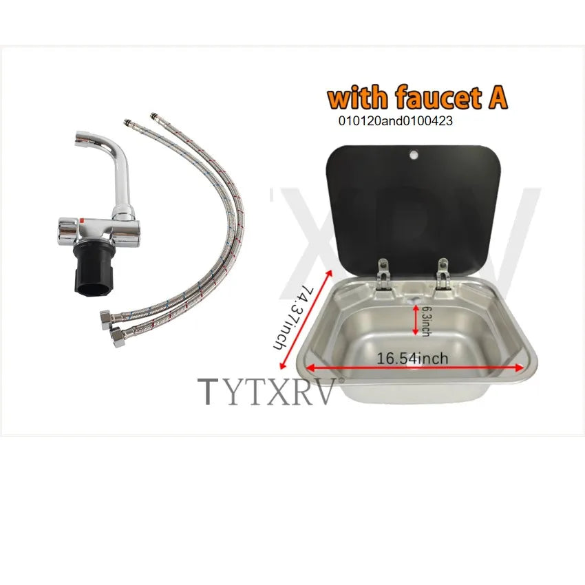 TYTXRV Caravan Accessories RV Sink Stainless Steel Hand Wash Basin Sink with Folded Fauce for RV Caravan Boat Kitchen