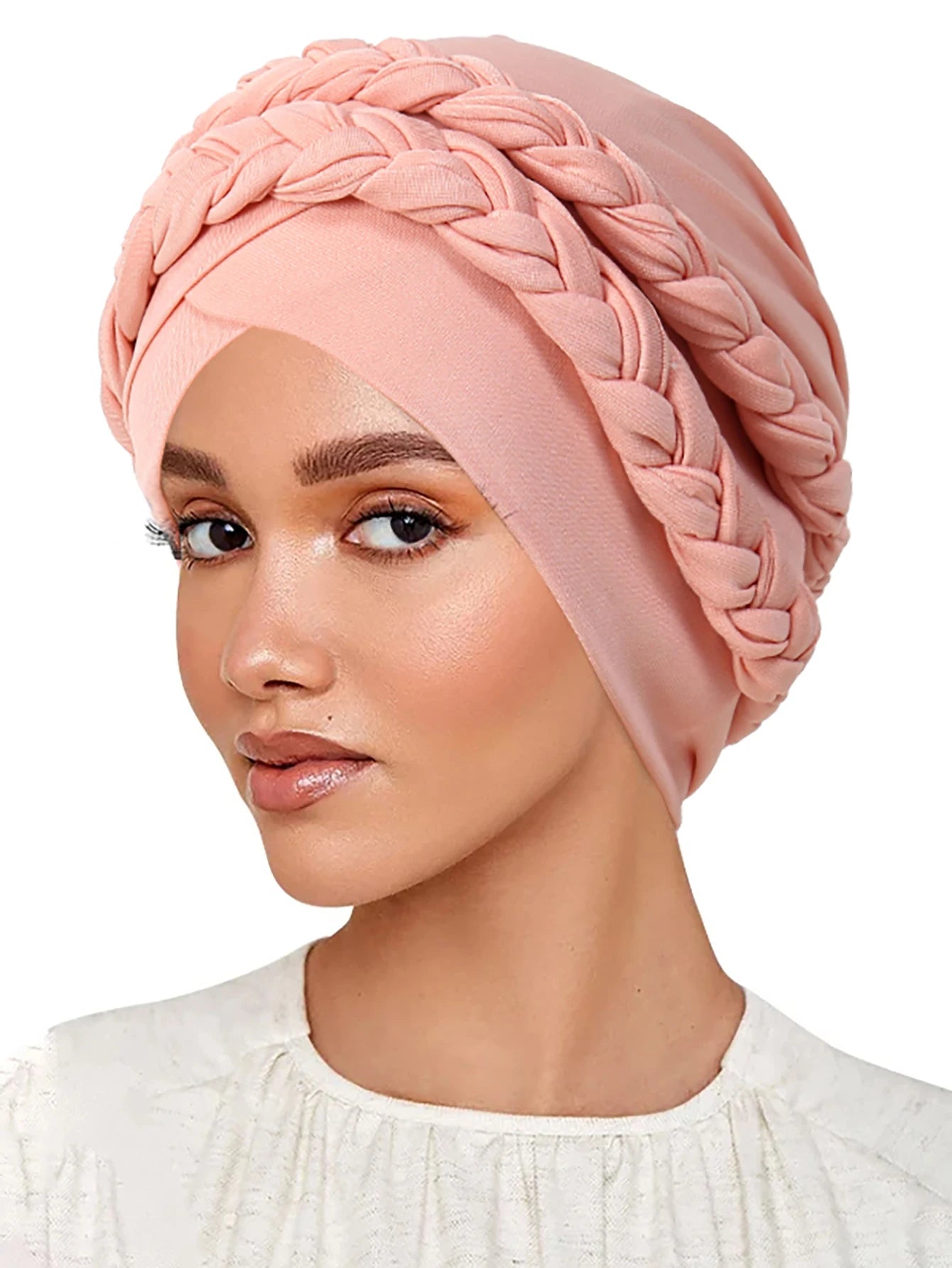 Trendy Braid Muslim Turban Cap Solid Color Women Hijabs Islamic Chemo Cap Head Scarf Ladies Head Wrap Cover Hijab Scarf