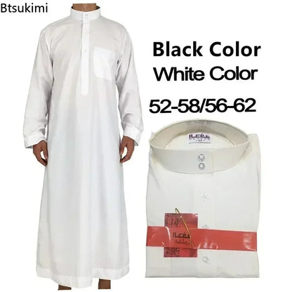 New 2025 Muslim Middle East Men Long Sleeve Arab Crew Neck Islamic Solid Color Kaftan Maxi Dubai Long Jubba Thobe Abaya Clothes