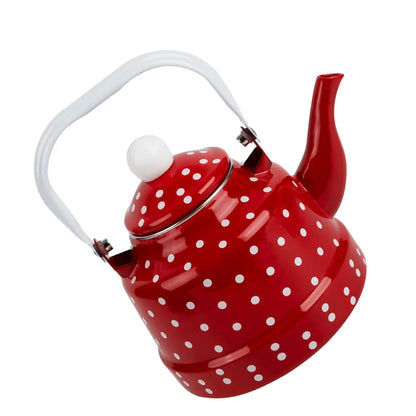 Enamel Kettle Red Polka Dot Durable Heating Water Kettle Lovely Enamel Teapot Kitchen Teapot Metal Tea Kettle For Home