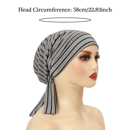 Trendy Stripe Turban Cap Women Muslim Hijab Islamic Chemo Cap Head Scarf Ladies Head Wrap Cover Hijab Scarf