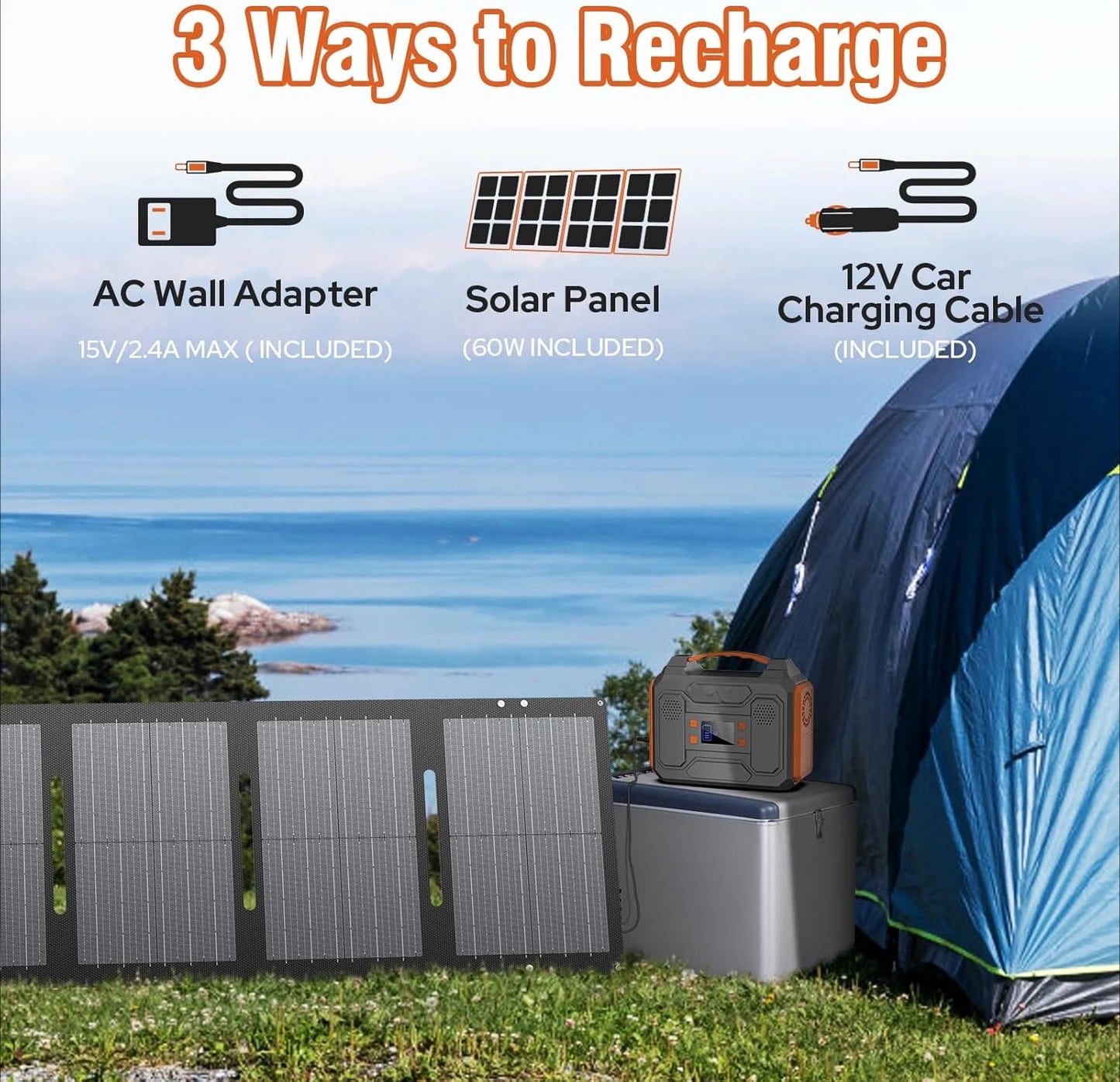 Portable Solar Generator, 300W Portable Power Station with Foldable 60W Solar Panel, 110V Pure Sine Wave, 280Wh Lithium Battery