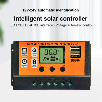 100A Solar Charge Controller Solar Panel Controller 12V/24V Adjustable LCD Display Solar Panel Battery Regulator With USB Port