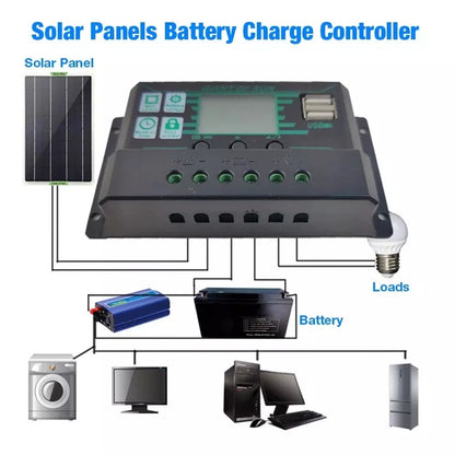 150A 100A 60A 50A 30A 20A 10A MPPT PWM Solar Charge Controller 12V 24V LCD Display 2 USB Port Solar Panel Battery Regulator