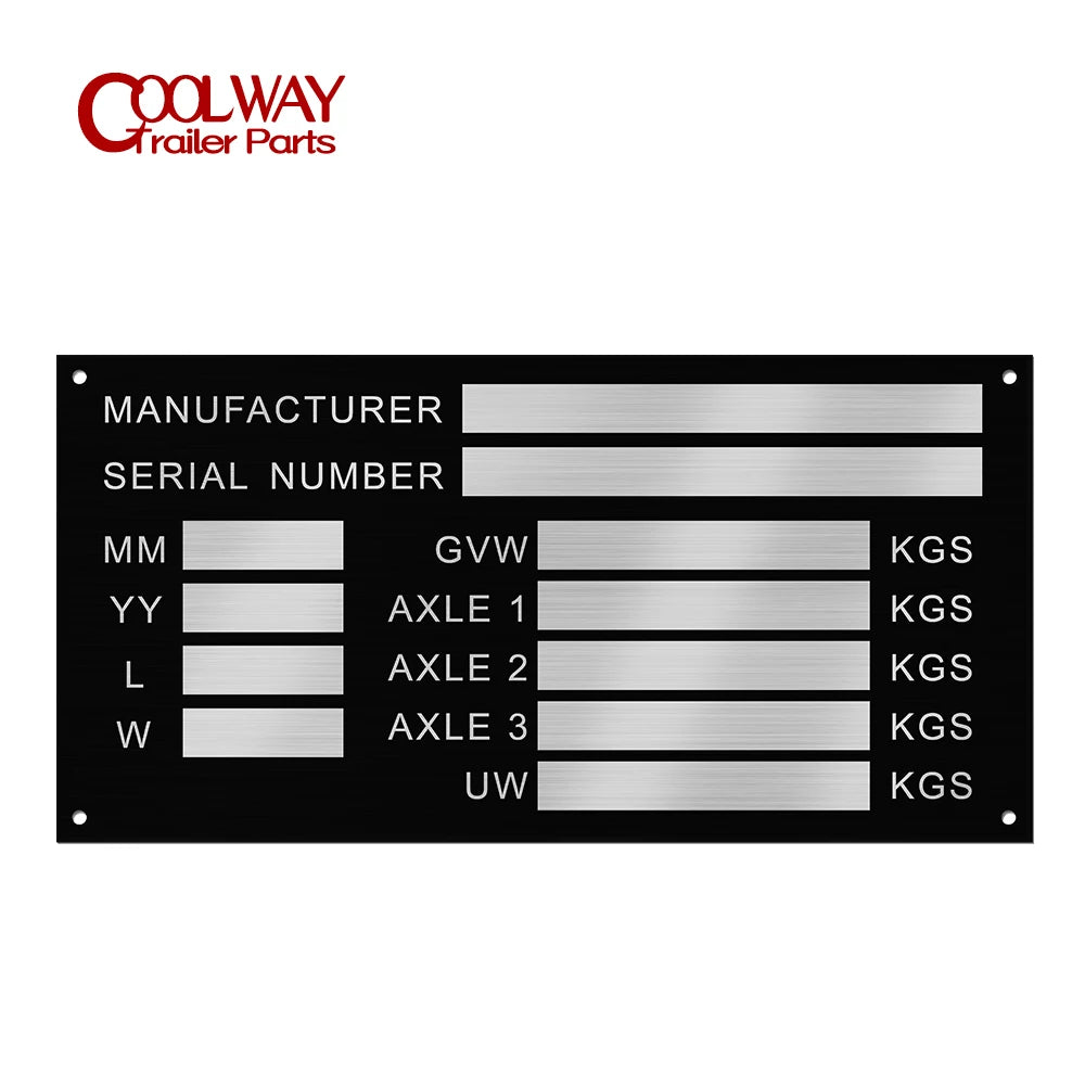 Blank or Engraved Aluminum Trailer Weight Plates Plant Flatbed Min-Digger Vin Chassis Caravan RV Camper Parts