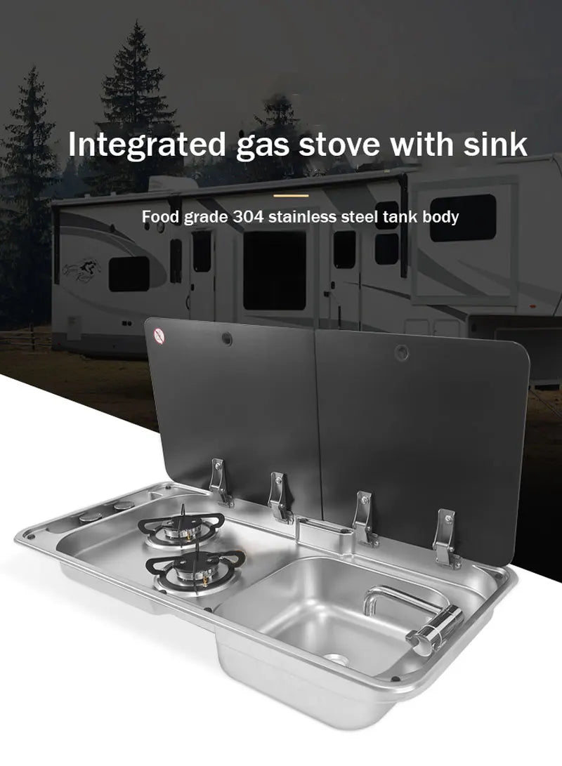 Outdoors Camping Gas Double Stove With Sink Cooker In RV Boat Yacht Caravan Motor Home Kitchen Including Tap And Drainer 904