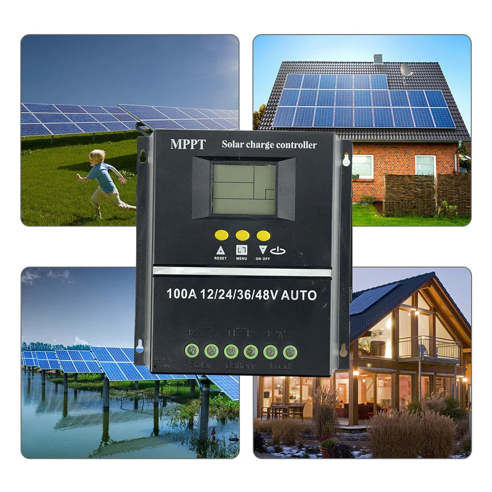 100A/80A/60A MPPT/PWM Solar Charge Controller 12V/24V/36V/48V Auto Controller Tools Solar PV Battery Charger with LCD & Dual USB