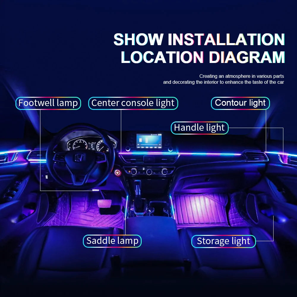 10/14/18 in 1 Led Car Ambient Lights 213 64 Color RGB Symphony Streamer Bluetooth Rainbow Acrylic Strips Atmosphere Lamp Kit 12V