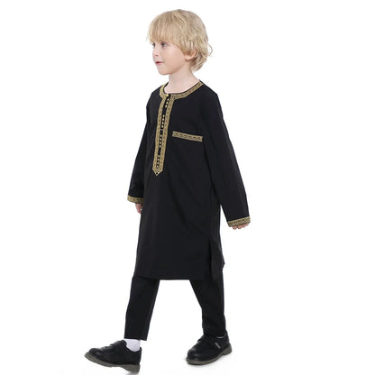 Muslim Saudi Arab Boys Robe Dishdasha Kids Abaya Kaftan Prayer Islam Clothing Long Sleeve Thobe Middle East Teenage Dress Dubai