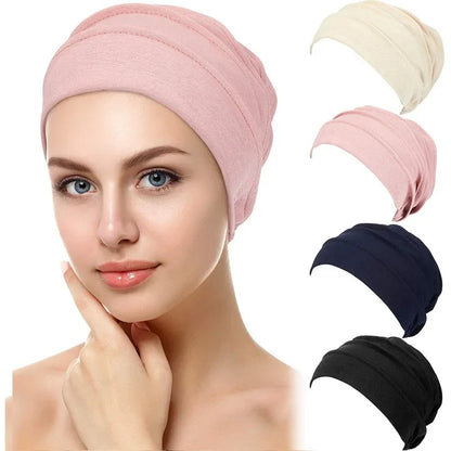 Breathable Elastic Women's Turban Hat Soft Ruffle Head Wrap Cap Lady Cancer Chemo Cap Muslim Headscarf Hat