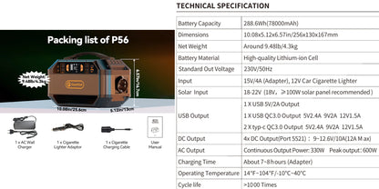 FF Flashfish 288Wh Portable Power Station Solar Generator 330W Lithium Batteries AC Outlets Battery Backup Power Pack Outdoor