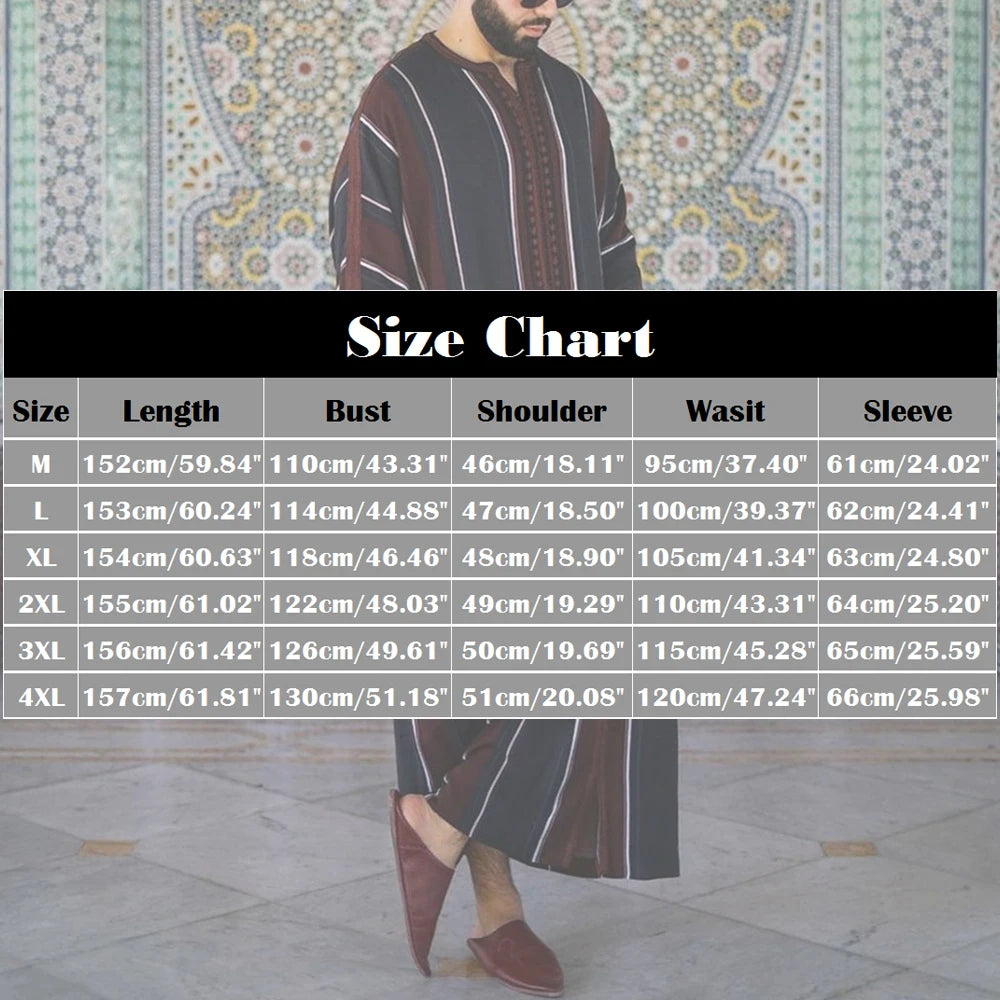 Men Vintage Abaya Arabic Muslim Long Robes Islamic Clothing Loose Shirt Jubba Thobe Stripe Saudi Arab Middle East Muslim Dresses