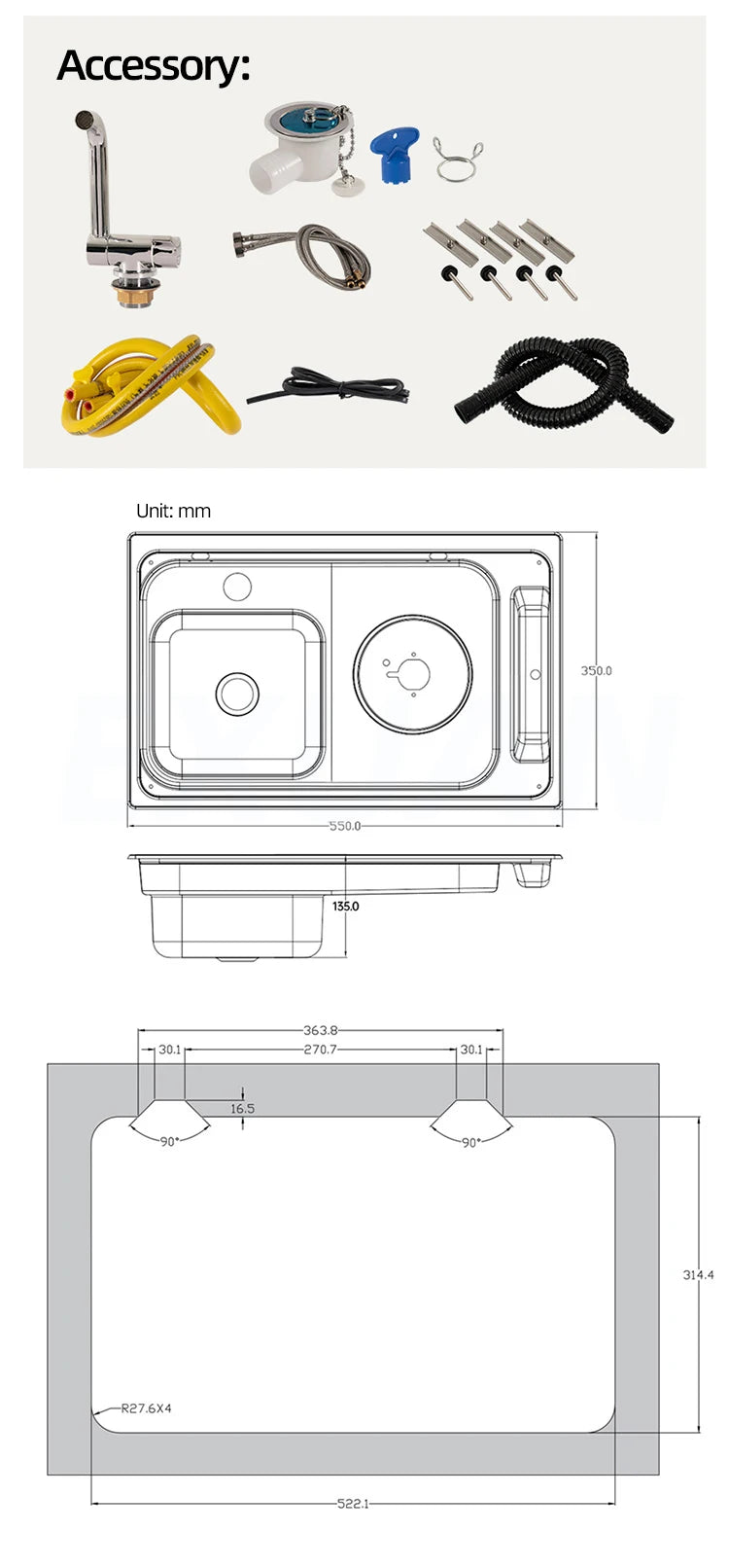 Multifunctional Folding With Sink Kitchen Gas Stove Sink Two in One Caravan Hidden Single-Head Stove For Outdoors RV Gas Stove