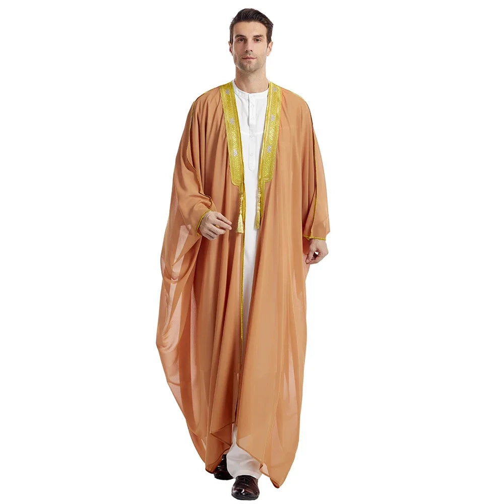 Men Muslim Embroidery Open Abaya Jubba Thobe Cardigan Dress Kimono Turkey Dubai Saudi Kaftan Islam Clothing Prayer Caftan Abayas