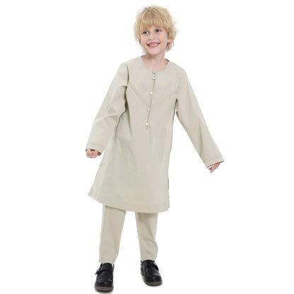 Morocco Muslim Arab Boy Thobe Children Abaya Ramadan Jubba Thobe Dress Pant Set 2 Piece Caftan Robe Kaftan Musulman Ensembles