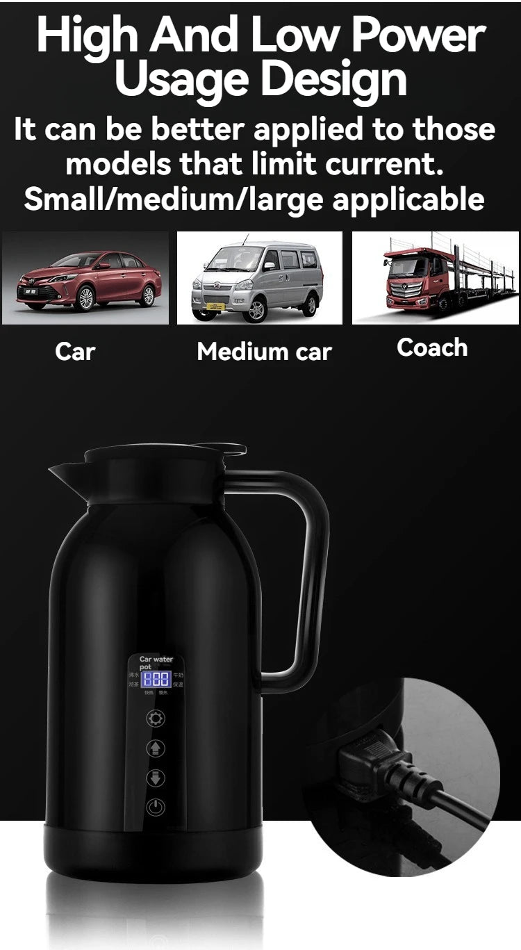 Car Home Electric kettle 1300ML Open Water Cup 12V/24V Temperature-controlled LCD Display 304 Stainless Steel  Travel Coffee