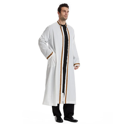 Men Open Abaya Muslim Saudi Jubba Thobe Islamic Clothing Ramadan Kimono Long Sleeve Robe Caftan Dubai Stand Collar Arabic Dress