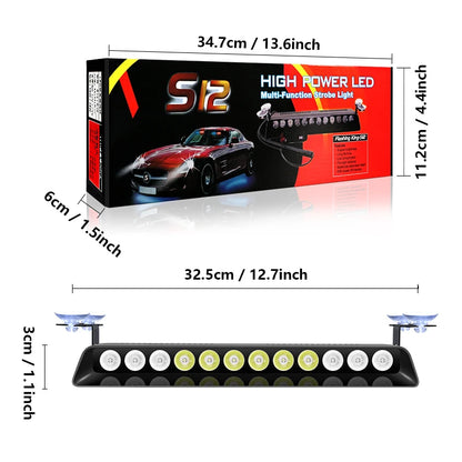 12LED Beads Car Light Police Strobe Light Emergency Suction Cup Warning Light 14 Flash Mode For Truck SUV with Cigarette Lighter