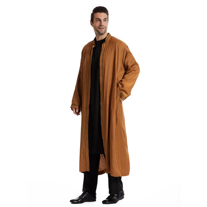 Men Open Abaya Muslim Saudi Jubba Thobe Islamic Clothing Ramadan Kimono Long Sleeve Robe Caftan Dubai Stand Collar Arabic Dress