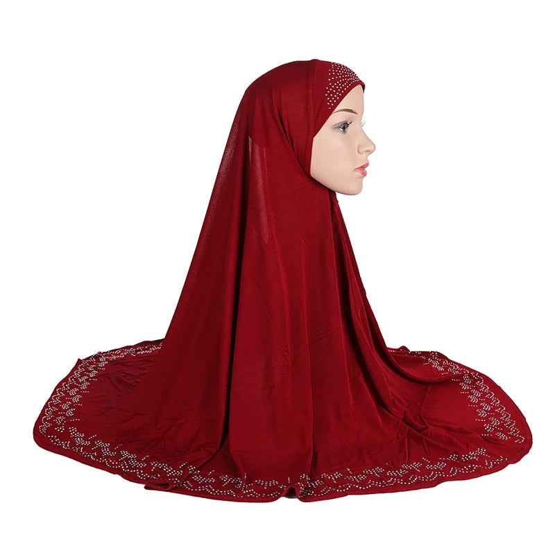 H058 Big size pray hijab with stones muslim scarf hat instant headwrap cover chest part